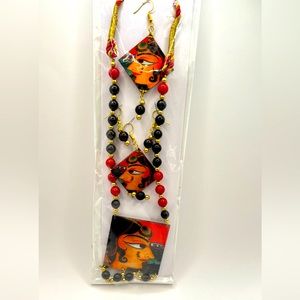 Fashion art jewelry necklace and earring set